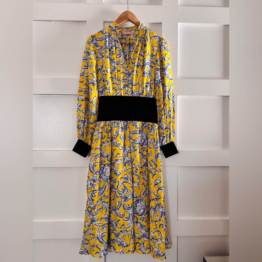 Tory Burch Yellow and Black Long Sleeve Dress